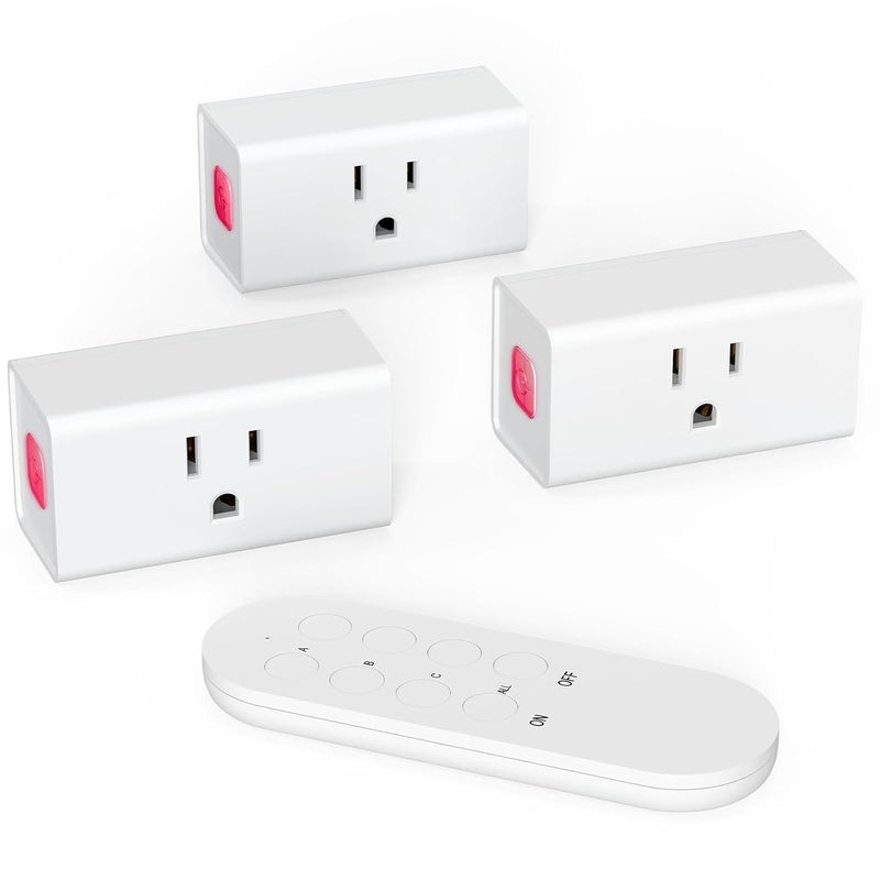 SURNICE Mini Remote Control Outlet On Off Switch Plug for Christmas Lights, 260ft RF Range, Wireless Remote Light Switch 1800W/15A, White, FCC Listed(1 Remote + 3 Outlets) - Image 1